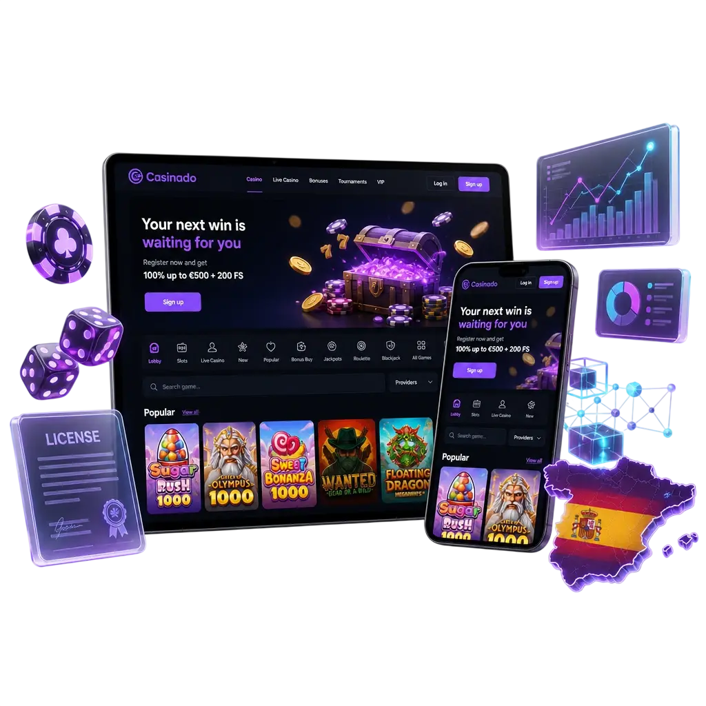 Tableau présentant les caractéristiques et informations clés de Casinado, plateforme de paris et casino en ligne en Espagne.