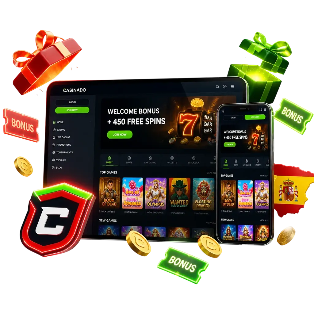 Bonus de bienvenue Casinado en Espagne : 100 % jusqu'à 500 EUR + 200 tours gratuits sur l'application.
