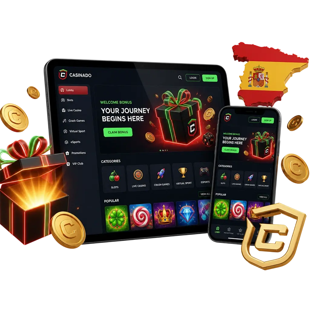 Bonus de premier dépôt Casinado : 100% jusqu'à 500€ + 200 tours gratuits pour les nouveaux joueurs en Espagne.