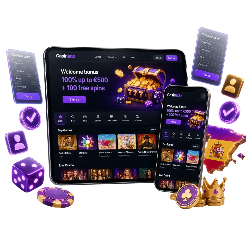 Guide étape par étape pour créer un compte Casinado en Espagne et accéder aux paris et jeux de casino.