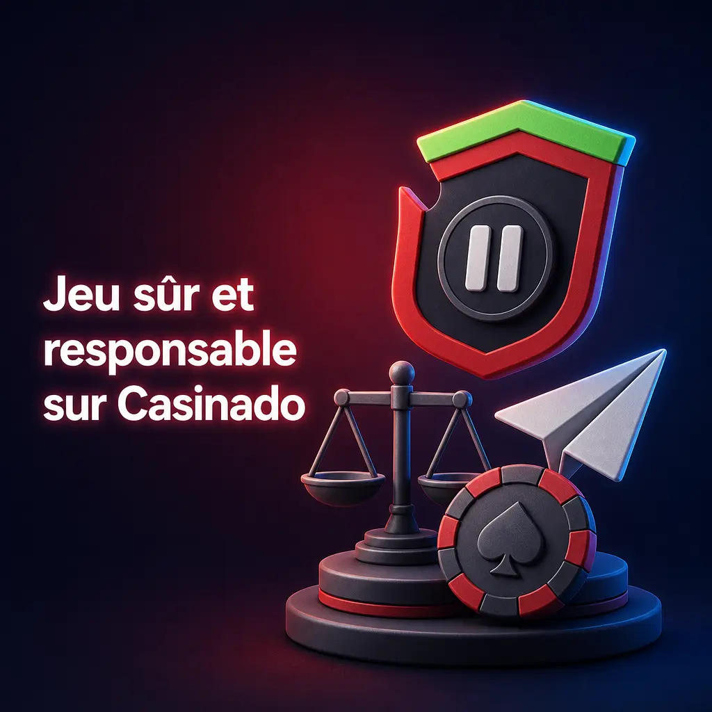 Casinado : connexion chiffrée, vérification d'identité et outils de jeu responsable comme limites de dépôt et rappels de session.