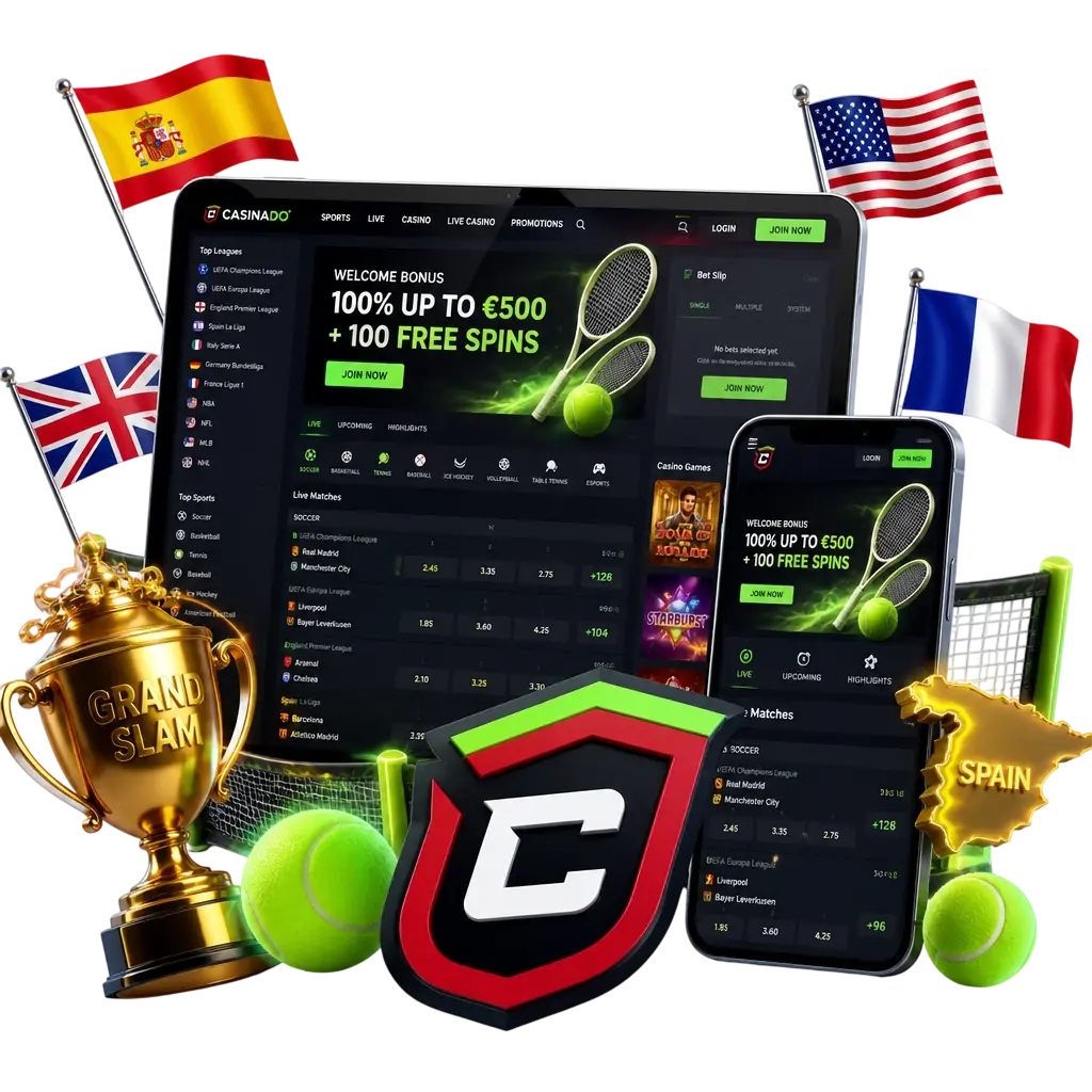 Paris tennis sur Casinado : Grands Chelems, Masters 1000, WTA 1000 et circuits Challenger avec cotes compétitives.