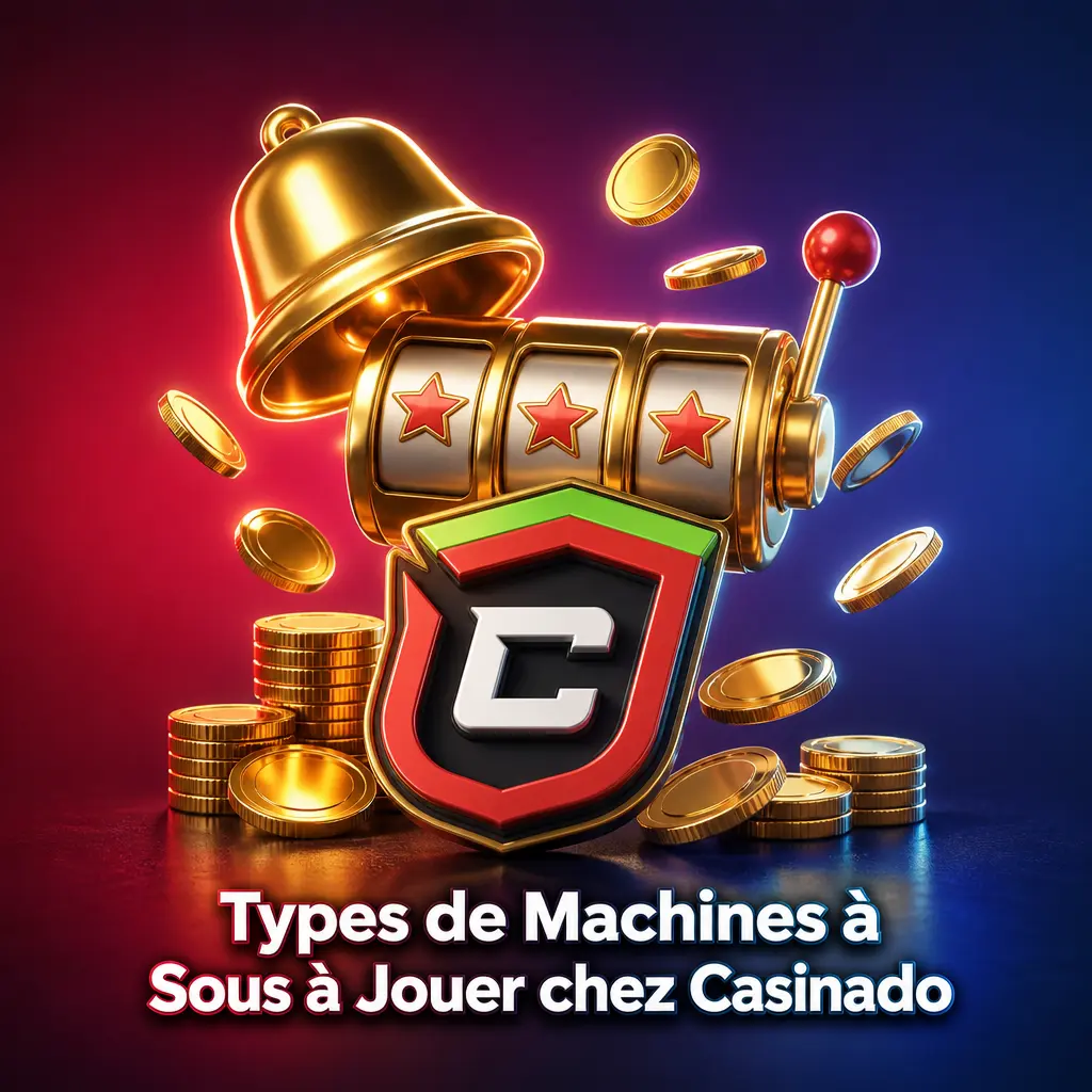 Aperçu des types de machines à sous disponibles sur Casinado : vidéo, jackpot progressif, hold and win et classiques 3 rouleaux.